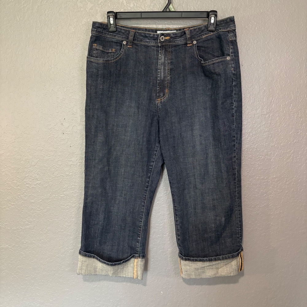 Chico's Platinum Dark Wash Cuffed Denim Capri Jeans Size 3 XL 16